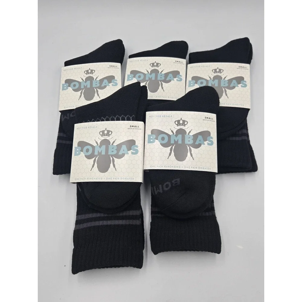 NWT BOMBAS 5-Pair Unisex Black Small Honeycomb Arch Support Crew Socks Size